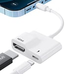 LXJADAP Adaptateur, 1080P Cable HDMI TV Connecteur d'écran avec Port de Charge, Compatible avec iPhone 14/13/12/11/XS/8/7