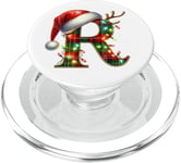 Red Christmas Plaid Initial R Monogrammed Santa Hat Letter R PopSockets PopGrip pour MagSafe