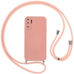 Vauki Coque pour Huawei P30 Pro avec Cordon, Etui avec Collier - Tour de Cou Lanière en Corde - Silicone Housse avec Réglable Chaine pour Huawei P30 Pro, Bandouliere - Rose