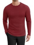 Ekouaer Haut Thermique Homme Manches Longues T-Shirt Col Rond Maille Classique Respirante sous Thermique,Rouge Foncé,XL