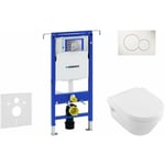 Geberit Duofix - Bâti-support pour WC suspendu avec plaque de déclenchement Sigma01, blanc alpin + Villeroy Boch - cuvette et abattant, DirectFlush,