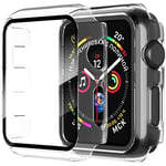 Diruite 2 Pièces Coque pour Apple Watch Series 3/2/1 42mm Protection Écran,Dur PC Matériel Ultra Mince Verre Trempé Écran Case,Transparent,42mm