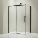 Cabine de douche d'angle en verre ESG 8mm, portes coulissantes, Profil noir mat, 140x100x195cm (LxPxH), DX906