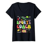 Womens Groovy Sports Coach Art For Men Women Trainers Athletes V-Neck T-Shirt