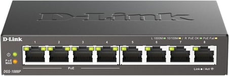 Dgs-1008p Switch 8 Ports Gigabit Poe 10/100/1000mbps - Idéal Partage De Connexion Et Mise En Réseau Small/Home Office