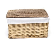 Lidded Wicker Storage Basket With Lining Xmas Hamper Basket White Medium 35 x 25 x 16.5cm