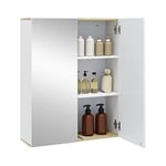 EUGAD Armoire de Salle de Bain avec Miroir, Meuble, Armoire Murale avec Étagères Réglables, Blanc et Chêne Clair 60x20x75cm (LxPxH)