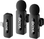 BY-V2 Wireless Lavalier Microphone (2TX+1RX) for iPhone, Mini Microphone iPhone sans fil, Réduction du bruit, Double micro-cravate pour YouTube, Podcast, Facebook, Tiktok Vlogging enregistrements