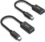 Adaptateur USB C vers USB 3.0, 5Gbps OTG Type-C Mâle vers USB A Femelle [Nylon Tressé Aluminium],Compatible avec iPhone 16 15 Plus Pro Max MacBook Pro Air iPad Pro Galaxy S23 S22, Lot de 2-Noir