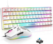 MK14 65% MINI CLAVIER SOURIS GAMER BLANC MÉCANIQUE SWITCH BLEU RGB RETRO ECLAIRÉ PETIT CLAVIER 12000DPI LED ILLUMINER LEGERE SOURIS GAMING PC MAC TABLET COMPUTER LAPTPO TAPIS DE SO[CLA170687]