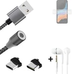 Magnetic charging cable + earphones for Samsung Galaxy XCover6 Pro + USB type C 