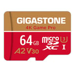 Gigastone Carte Mémoire 64 Go 4K Game Pro Série, Vitesse de Lecture allant jusqu'à 95 Mo/s. et écriture de 35 Mo/s. spécialement pour Switch GoPro, A2 U3 V30 Carte Micro SDXC avec Adaptateur SD