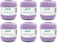 Gründl Laine Häkelgarn 100 (Fil à Crocheter en 100% Coton mercerisé, 100 g / 566 m, Taille d'aiguille : 1,5-2, 6 x 100 g), Lilas