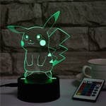 Picachu 3D Liten Nattlampa LED-lampa Kreativ Färgglad Touch Fjärrkontroll Skrivbordslampa Presentlampa (Basstorlek: 96*40mm)