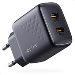 VOLTME Chargeur Double USB-C GaN III 35W Noir, Chargeur Rapide Puissant USB C 2-Port PD3.0 & PPS Prise USB C Adaptateur Chargeur Prise USB C pour iPhone 14 13 12, Samsung S22 S21 S20 FE S10 - Blanc