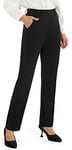 AFITNE Straight Leg Black Work Trousers for Women UK - Ladies Business Office Casual Bootcut Flared Yoga Pants Pull On Womens Smart Trousers with Pockets - 33 Inches Black XL