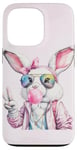 Coque pour iPhone 13 Pro Lunettes de soleil aviateur lapin de Pâques mignon Bubblegum Peace Sign