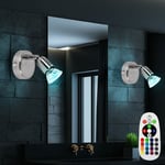 Applique murale orientable applique couloir lampe spot salon, métal chromé, télécommande dimmable, 1x led rgb 3.5W 290Lm, lot de 2