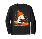 Cute Ghost Reading Book Lovers Halloween Ghost Coffee Cozy Long Sleeve T-Shirt