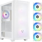 Graph Mesh 4 Argb Fans,High Airflow Pc Gaming Case White,Gpu Support 355Mm,240 Top/360 Front Aio Support,4+4 Controller(Led/Pwm System)Temper Glass Aura Sync/Mystic Light/Rgb Fusion 2.0