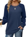 Cuptacc Sweat Femme Pull Femme Hiver Col Rond Manches Longues sans Capuche Chic Chaud Bleu Foncé S