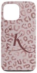 Coque pour iPhone 13 Pro Max Letter K Initial Leopard Rose Pink Cheetah Monogram