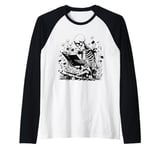 Skeleton Reading Book Floral Wisdom Funny Book Lover Raglan Baseball Tee