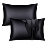 Imperial Rooms Satin Pillowcase 2 Pack– Satin Silk Pillowcases for Hair and Skin Gifts for Women – Black Pillow cases with Envelope Closure (50x75 cm)