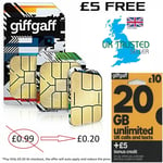 Giff Gaff Sim Card Mobile Phone 3 in 1 Nano Micro Standard Pay only Today £0.2