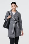 Izabel London Womens Grey Blanket Stich Coat with Belt - Size X-Large