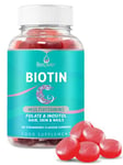 Biotin Hair Growth Vitamin Supplement Gummies with 5000mcg for Women or Men | Added Essential Multivitamins Support Skin Collagen & Nails | Vegan Friendly | Strawberry Flavour (60 Count)