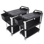 SOGA 2X 3 Tier Food Trolley Food Waste Cart w/ 2 Bin Food Utility Kitchen Large -  - FoodCartRubbishWithWasteBinsLX2