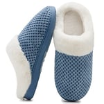 Hiver Pantoufles Femmes en Mousse Mémoire Confort Laine-Peluche Pantoufles Maison Intérieur Mignon Mules Chaussons Anti-Slip Chaud Souple House Chaussures pour Dames Bleu,39.5