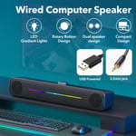 LED 3.5mm Wired Stereo Sound Bar Computer Speakers USB For PC Desktop Laptop