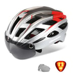 Shinmax Casque de Vélo avec Éclairage LED, Casque Velo pour Homme Femme Casque Vélo avec Lunettes Magnétique Amovible Visiere Casque VTT et VTC avec Éclairage de Sécurité Casque Cyclisme Route NR-096