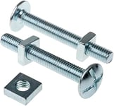 Merriway BH07602 (8 Pcs) Roofing Bolt & Nut Bright Zinc Plated Steel M8 x 70mm - Pack of 8 Pieces, Silver