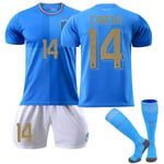 Italien 22/23 Hemtröja World Cup Chiesa #14 Fotbollströja T-shirt Shorts Kit Fotboll 3-delade set för barn Vuxna Kids 22(120-130cm)