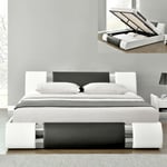 Lit Coffre Design Atlantic - 160x200, Polyuréthane, Style Contemporain, 233 x 173 x 87 cm - Blanc Et Noir - Meubler Design