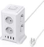 Multiprise Avec Interrupteur, Tour Multiprise 8 Prises Et 4 Usb¿3 Usb-A&1 Usb-C Max 5V/3.4A, Multiprise Parafoudre Et Surtension, 5M Câble À La Maison Et Au Bureau