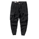 Tdvcpmkk Salopette en Velours Côtelé Rétro pour Hommes, Pantalon Décontracté Épais Et Attaché À La Cheville Black 34