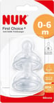 NUK First Choice+ Baby Bottle Teat 0-6 Months Silicone Small Feed Hole, 2 Count