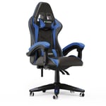 Bigzzia - Fauteuil de Bureau - Chaise Gaming - Siège de Bureau Réglable Gaming Racing - avec coussin et dossier inclinable Bleu