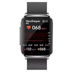 Knauermann Pro 2 Plus (2023) Argent – Montre de santé Smartwatch – Capteurs OSRAM – Fonction Thoracique ECG + HRV – Bluetooth BT – Apnée du Sommeil – Pression artérielle – Bracelet en Silicone Noir,