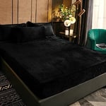 Drap Housse en Polaire 140x200 Bonnet 30 cm Noir Hiver Toucher Cachemire Flanelle Drap de lit Microfibre Super Chaud pour Matelas Épais