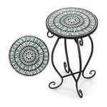 Table d'Appoint en Mosaïque avec Plateau en Carreaux & Cadre en Métal Robuste, Support pour Plantes, 30X30X50 cm - Goplus