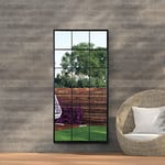 MirrorOutlet The Genestra - Black Modern Window Garden Full Length Wall Mirror 69" X 33" (174CM X 85CM) Silver Mirror Glass with Black Metal Frame