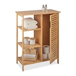 Relaxdays Meuble Salle de Bain Bambou, 3 étagères & Compartiment, HxLxP: 87,5 x 67 x 33 cm, Rangement avec Porte, Nature