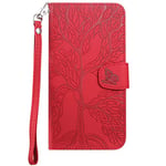 Aisenth Flip Case for Samsung Galaxy A13 4G (6.6 inch), The Tree of Life Embossed PU Leather Wallet Phone Folio Case Magnetic Protective Cover with Kickstand, Card Slots + 1 Wrist Strap (Red)