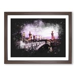 Pont Alexandre Iii Bridge In Paris France Paint Splash Modern Art Framed Wall Art Print, Ready to Hang Picture for Living Room Bedroom Home Office Décor, Walnut A2 (64 x 46 cm)