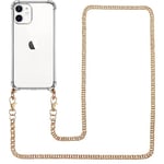 Pnakqil Collier Coque pour iPhone 12/iPhone 12 Pro avec Cordon, Silicone Transparent Housse avec Chaine Laniere en Corde Étui pour iPhone 12 6.1 Pouces, Or Métal Chaîne